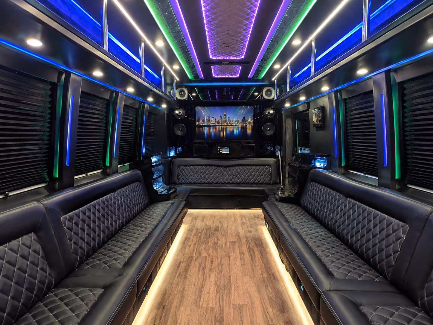 Passenger seating aboard a party bus rental serving Vallejo