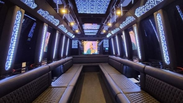 Interior of Vallejo Party Bus Company's 50 Passenger Party Bus in Richmond